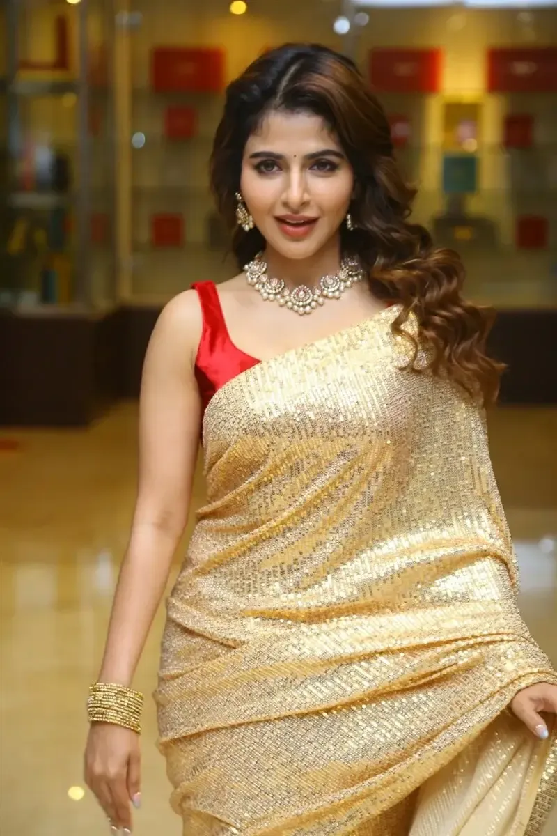 Iswarya Menon in Gold color Saree at Spy Movie Release Event